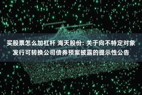 买股票怎么加杠杆 海天股份: 关于向不特定对象发行可转换公司债券预案披露的提示性公告